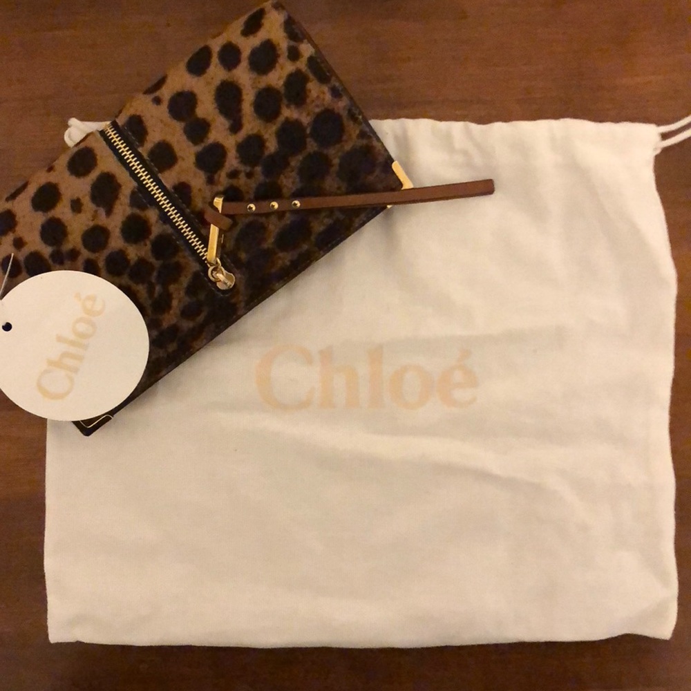 Chloe pony hair and leather leopard wallet